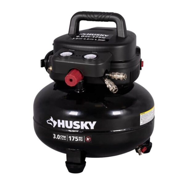 Husky 6 Gal 175 PSI Electric Oil-Free Pancake Air Compressor Dual Gauges