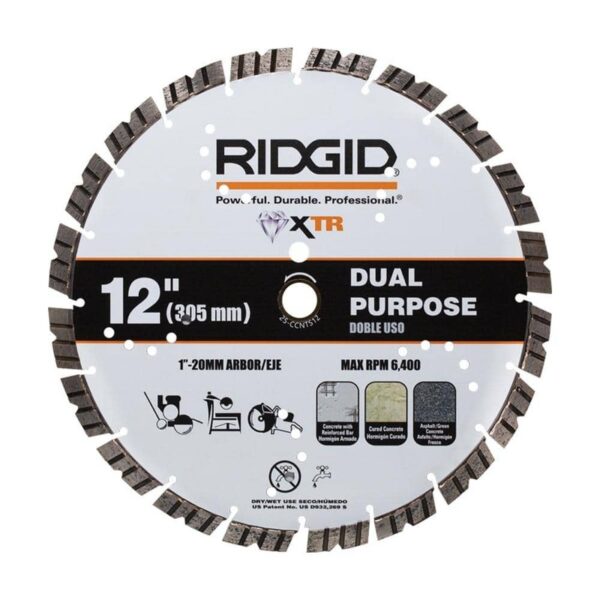 RIDGID 12 in Masonry XTR Dual Purpose Segmented Rim Walk Behind Diamond Blade
