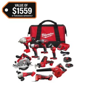 Milwaukee M18 18V Cordless 9-Tool Combo Kit with 2 Batteries, Charger