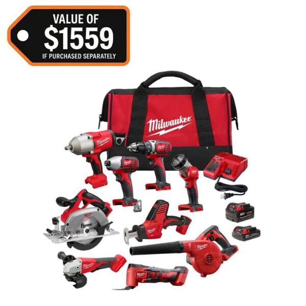 Milwaukee M18 18V Cordless 9-Tool Combo Kit with 2 Batteries, Charger