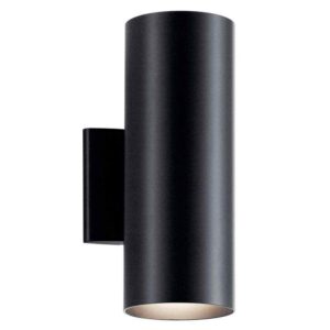 KICHLER Independence 12 in. 2-Light Black Outdoor Hardwired Wall Cylinder Sconce