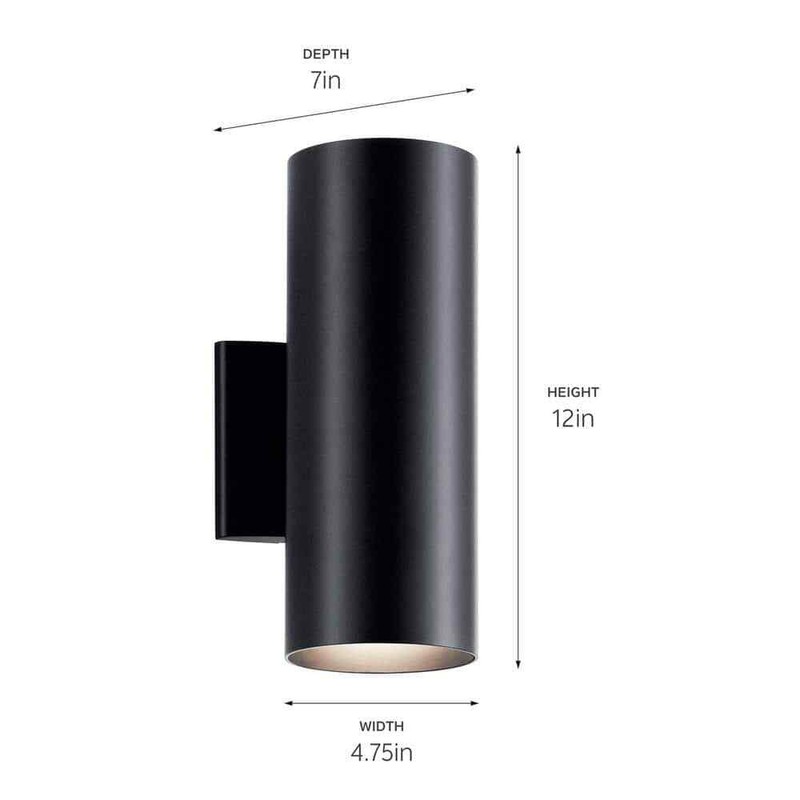 KICHLER Independence 12 in. 2-Light Black Outdoor Hardwired Wall Cylinder Sconce - Image 5