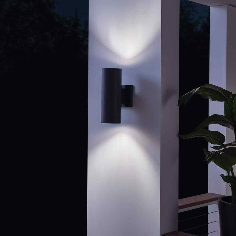 KICHLER Independence 12 in. 2-Light Black Outdoor Hardwired Wall Cylinder Sconce - Image 8