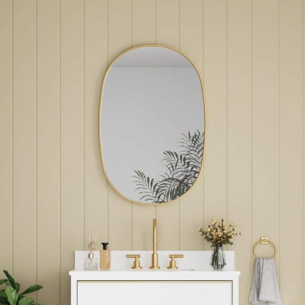 FORCLOVER 24x36 Oval Framed Wall Mount Bathroom Mirror Brushed Gold