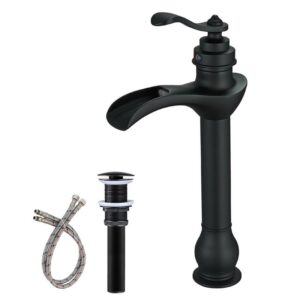 BWE Waterfall Single-Handle Bathroom Faucet Matte Black with Drain Assembly