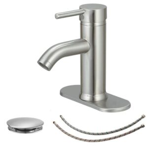 BWE Single Hole Bathroom Faucet Pop Up Drain Brushed Nickel