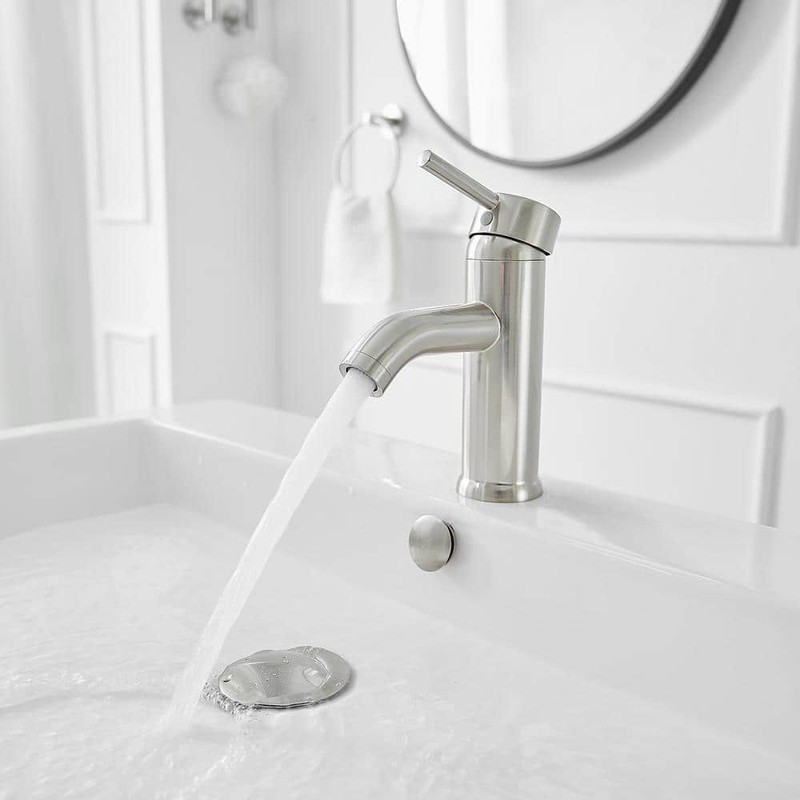 BWE Single Hole Bathroom Faucet Pop Up Drain Brushed Nickel - Image 2