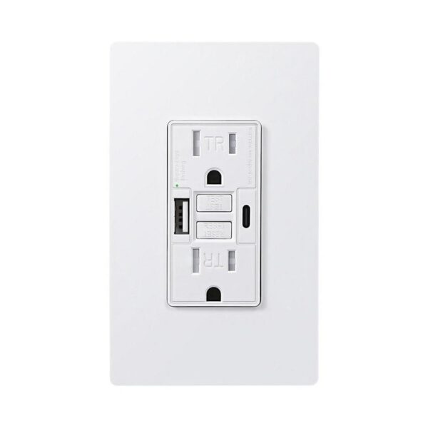 DEWENWILS White 15A GFCI Duplex Outlet with USB-A, USB-C Charger