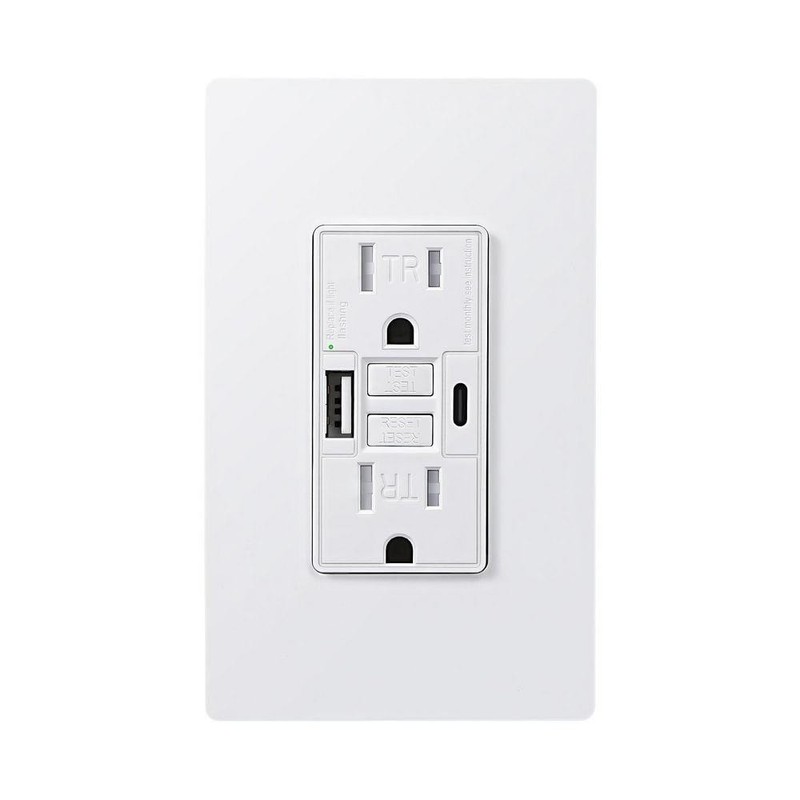 DEWENWILS White 15A GFCI Duplex Outlet with USB-A, USB-C Charger