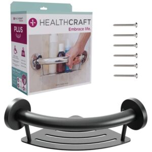 HEALTHCRAFT PLUS 9.5 in Concealed Screw Grab Bar & Corner Shelf Matte Black