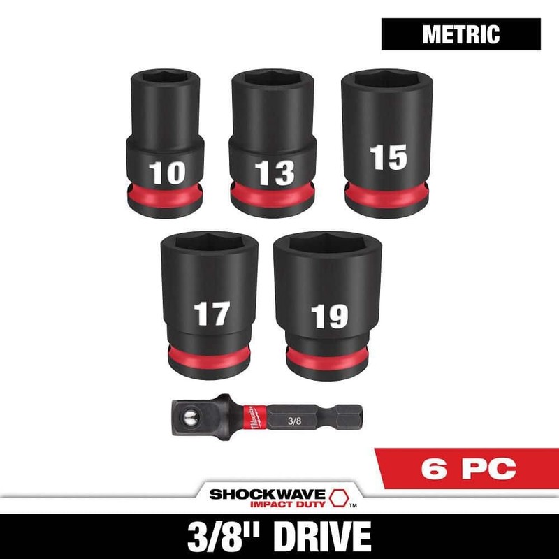 Milwaukee SHOCKWAVE 3/8" Drive Metric 6-Point Impact Socket Set 6-Piece
