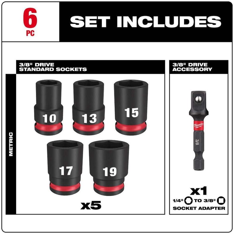 Milwaukee SHOCKWAVE 3/8" Drive Metric 6-Point Impact Socket Set 6-Piece - Image 3