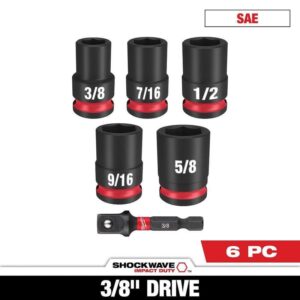 Milwaukee SHOCKWAVE 3/8" Drive SAE 6 Point Impact Socket Set 6-Piece