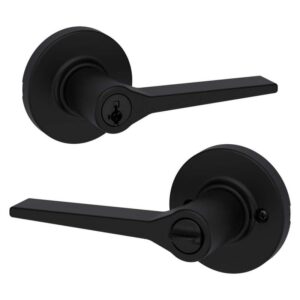 Kwikset Hollis Round Rose Matte Black Keyed Entry Door Handle SmartKey Security