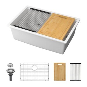 Tidoin 28 in. Drop-In Single Bowl White Quartz Kitchen Sink with Grid & Drain