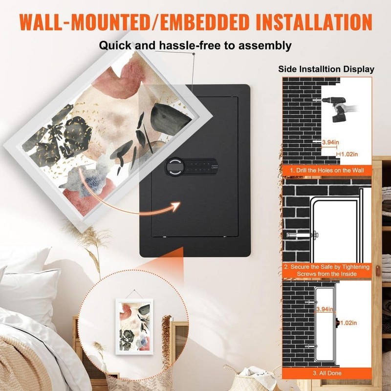 SKYSHALO Tall Wall Safe 25.59 in. Keypad Q235 Steel with LED Light - Image 2