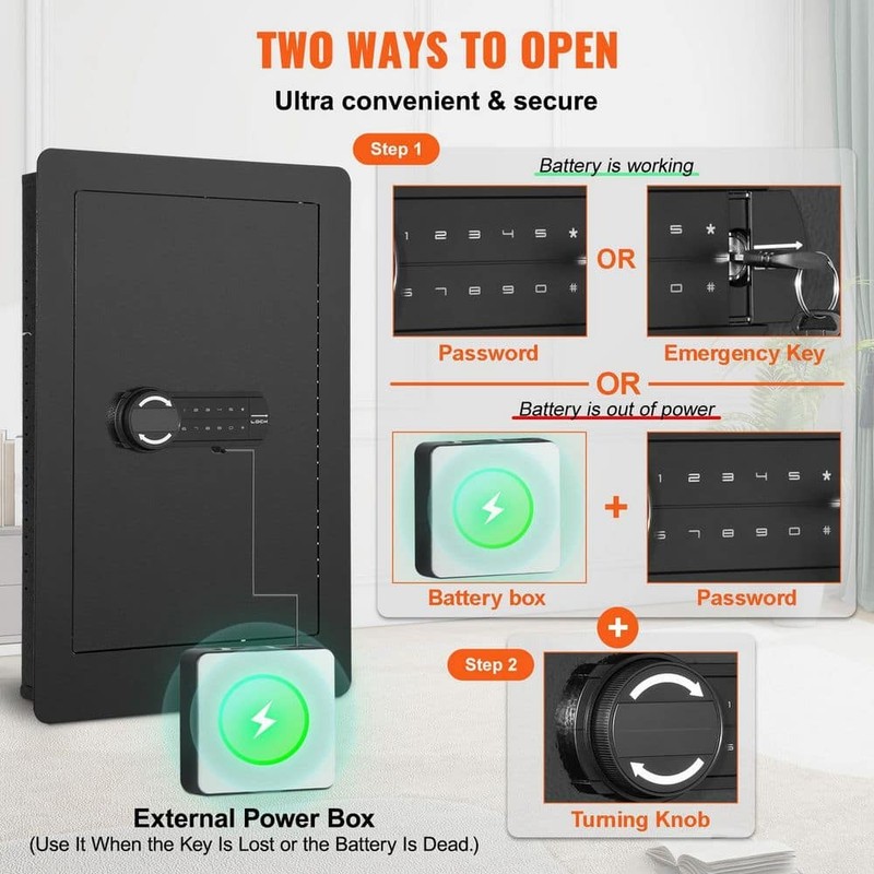 SKYSHALO Tall Wall Safe 25.59 in. Keypad Q235 Steel with LED Light - Image 5