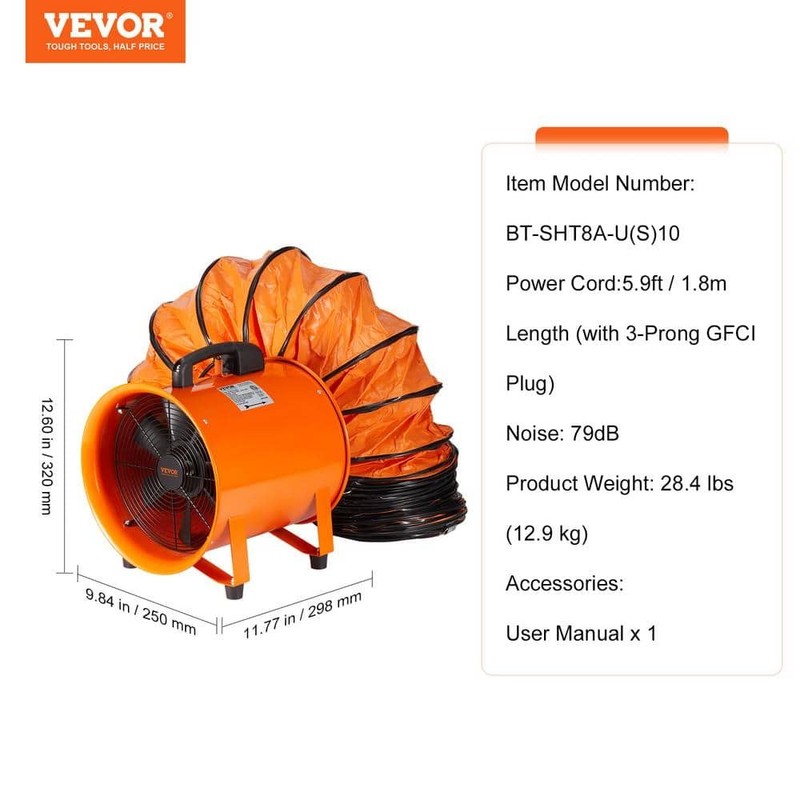 VEVOR 8 in Portable Ventilator Blower Fan 1070 CFM with 33 ft Duct Hose - Image 7