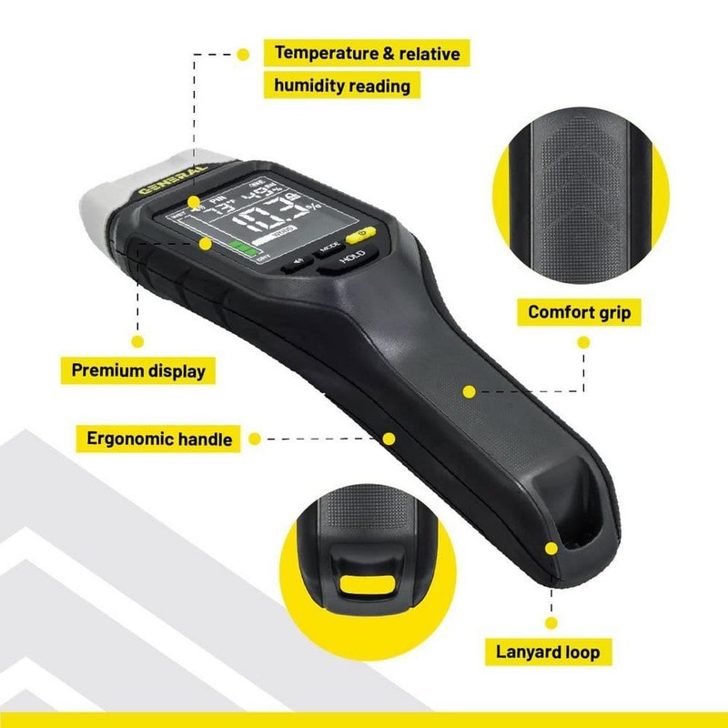 General Tools 2-in-1 Moisture Meter, Backlit, Wood, Drywall, Building Materials - Image 3