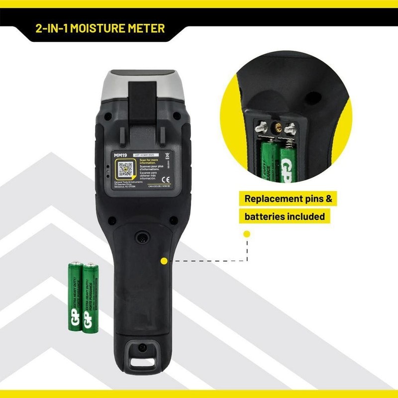 General Tools 2-in-1 Moisture Meter, Backlit, Wood, Drywall, Building Materials - Image 5