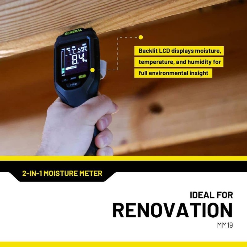 General Tools 2-in-1 Moisture Meter, Backlit, Wood, Drywall, Building Materials - Image 6