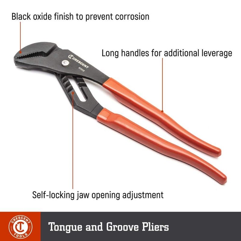 Crescent 16" Straight Jaw Black Oxide Tongue & Groove Pliers Dipped Grips - Image 2