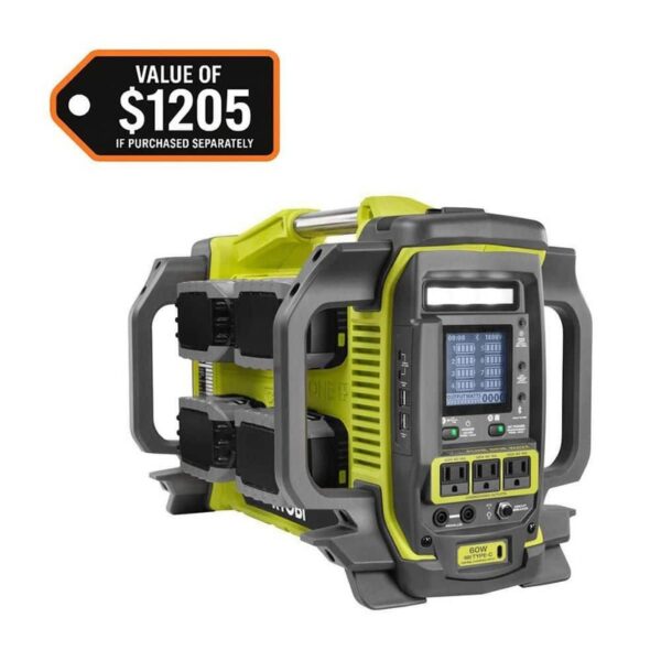 RYOBI 18V ONE+ 1800W Battery Inverter Power Station/8-Port Charger&(4)6.0Ah