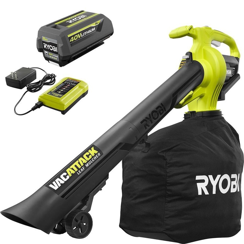 RYOBI 40V Vac Attack Cordless Leaf Vacuum/Mulcher with 5.0 Ah Battery & Charger