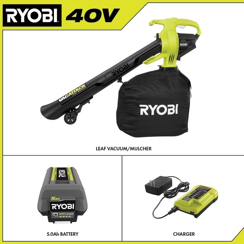 RYOBI 40V Vac Attack Cordless Leaf Vacuum/Mulcher with 5.0 Ah Battery & Charger - Image 3