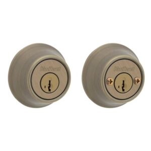 Kwikset 665 Antique Brass Double Cylinder Deadbolt SmartKey Security Microban