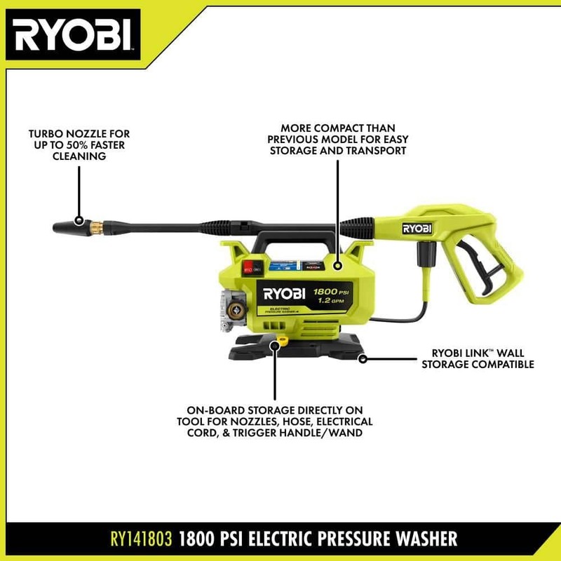 RYOBI 1800 PSI 1.2 GPM Cold Water Corded Electric Pressure Washer - Image 4