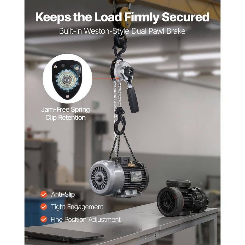 VEVOR Manual Lever Chain Hoist, 20 ft. Lift, G80 Steel, 1100 lbs. Capacity - Image 3