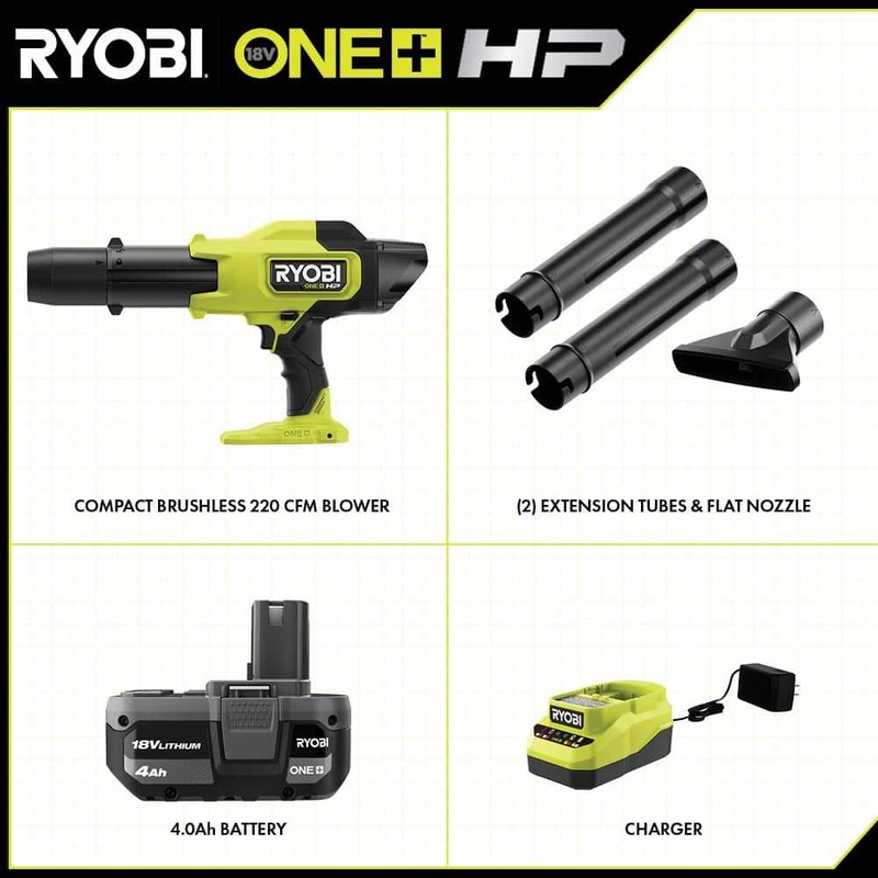 RYOBI ONE+ HP 18V Brushless Cordless Leaf Blower 220 CFM 140 MPH 4.0 Ah Battery - Image 3