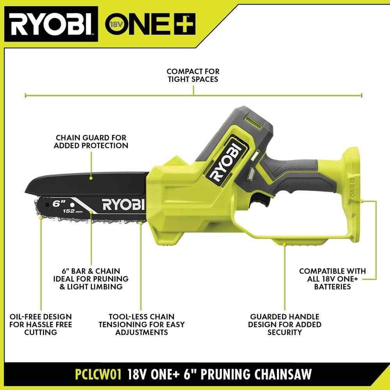 RYOBI ONE+ 18V 6 in. Cordless Battery Mini Chainsaw w/2.0 Ah Battery+Charger - Image 3