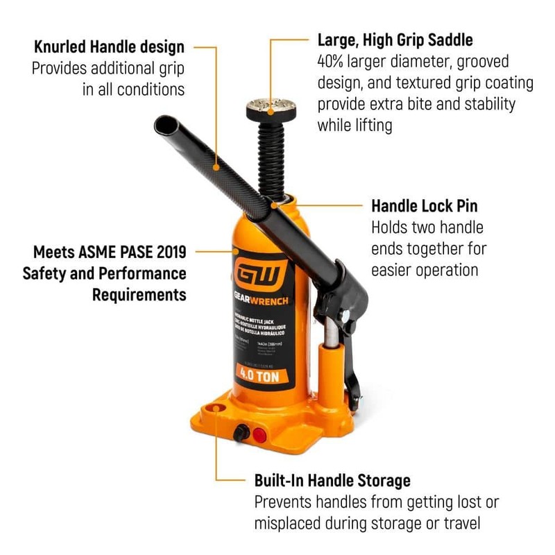 GEARWRENCH 4-Ton Hydraulic Bottle Jack with Handle Storage - Image 2