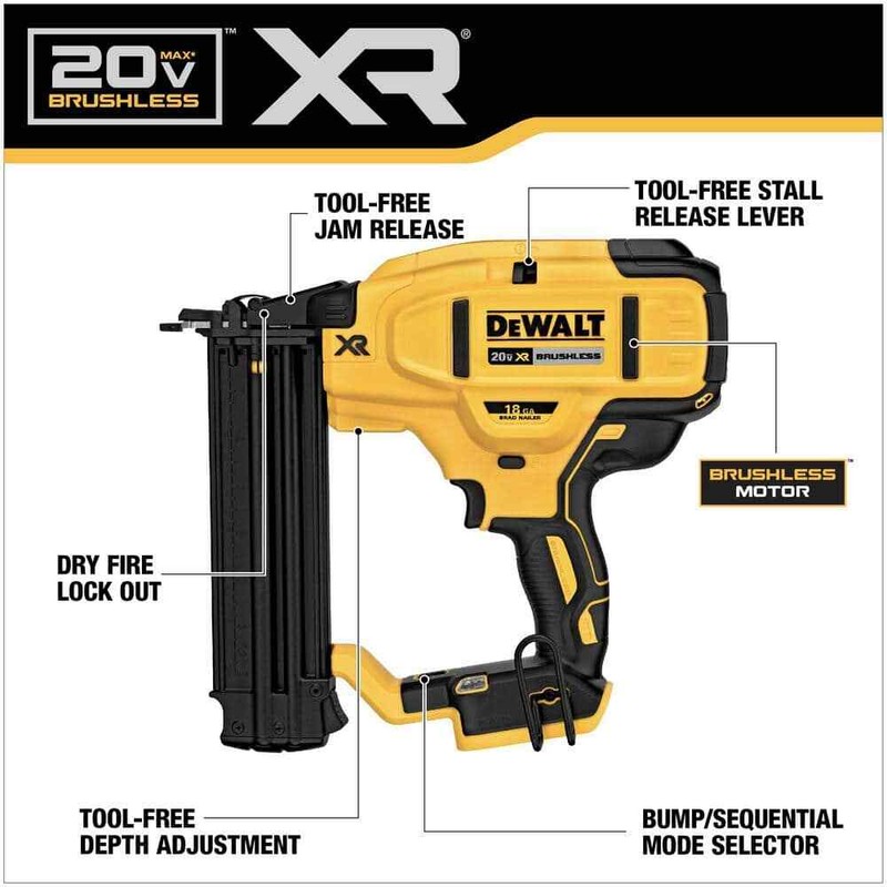 DEWALT 20V MAX XR Lithium-Ion Electric Cordless 18-Gauge Brad Nailer (Tool Only) - Image 2
