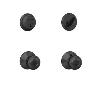 Schlage Plymouth Matte Black Deadbolt & Keyed Entry Door Knob Combo Pack