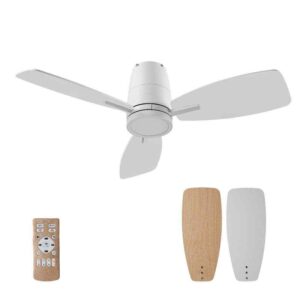 QRMOK 42 in. LED Indoor White Flush Mount Ceiling Fan w/3-Color Light w/Remote