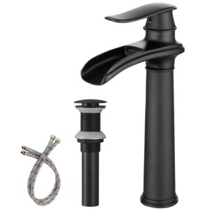 BWE Matte Black Single Handle Bathroom Vessel Sink Faucet with Pop-up Drain