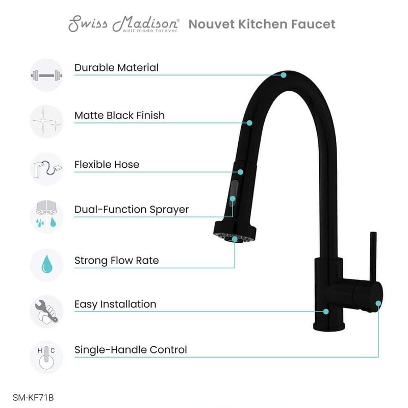 Swiss Madison Nouvet Pull Down Kitchen Faucet Matte Black - Image 2