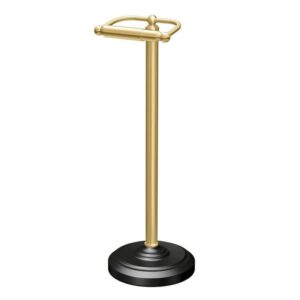 Gatco Double Post Freestanding Toilet Paper Holder in Matte Black/Brushed Brass