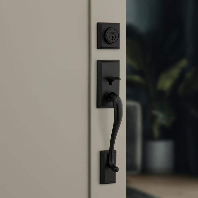 Kwikset Hawthorne Single Cylinder Handleset w/Trafford Handle Matte Black - Image 2