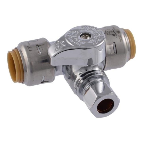 SharkBite Max 1/2" Push-to-Connect x 3/8" Compression Chrome-Plated Brass Tee