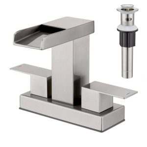 GAGALIFE 4 in. Centerset Double Handle Waterfall Bathroom Faucet Brushed Nickel