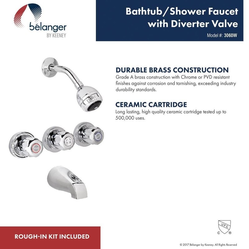 KEENEY Belanger 3-Handle 2-Spray Tub Shower Faucet Polished Chrome - Image 5