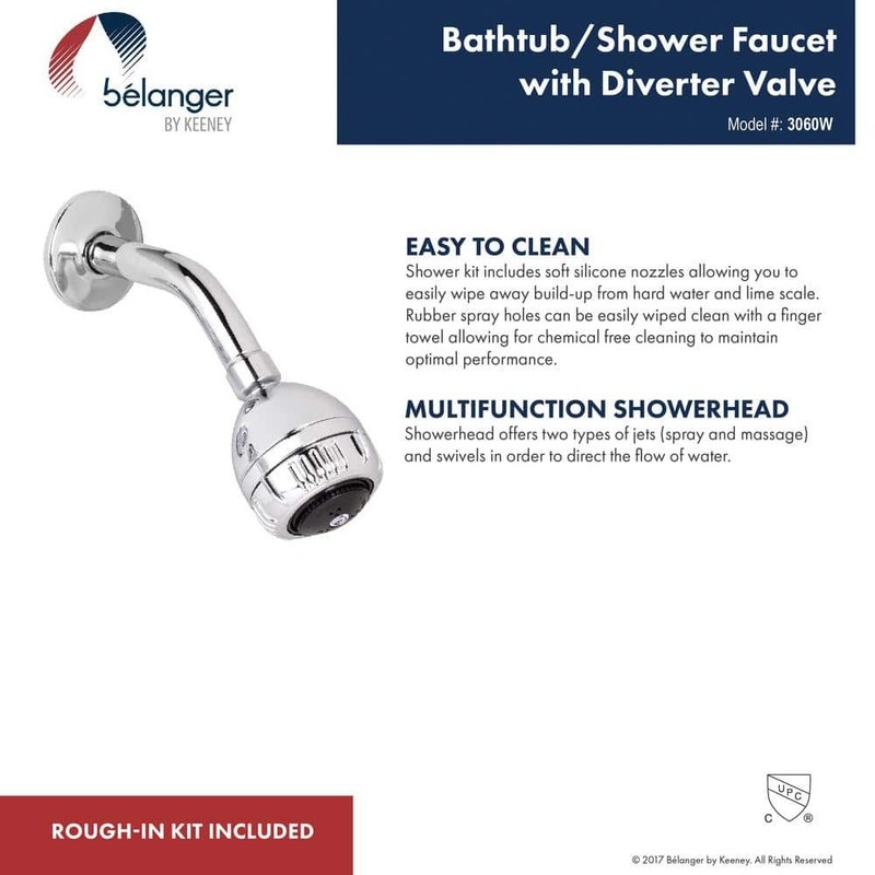 KEENEY Belanger 3-Handle 2-Spray Tub Shower Faucet Polished Chrome - Image 6
