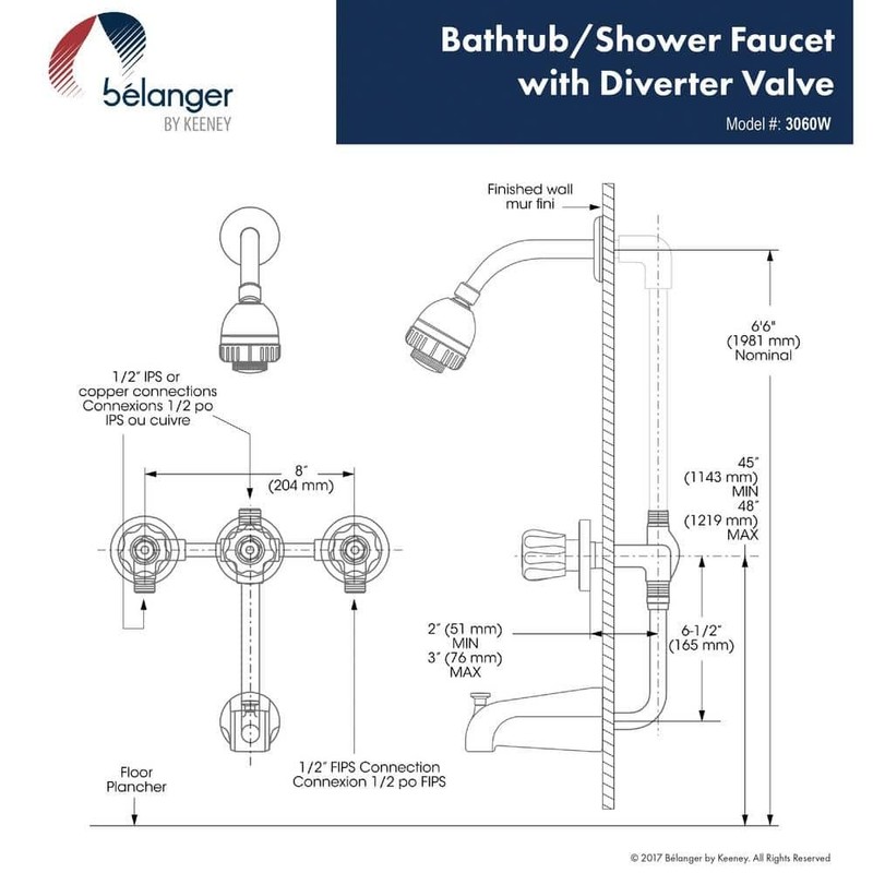 KEENEY Belanger 3-Handle 2-Spray Tub Shower Faucet Polished Chrome - Image 7