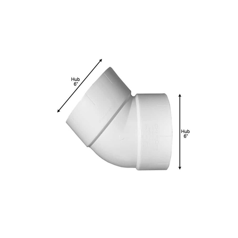 Charlotte Pipe 6 in. PVC DWV 45-Degree Hub x Hub Elbow - Image 5