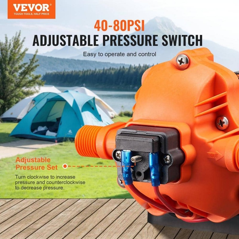 VEVOR 12V Diaphragm Pump 3 GPM 3-Chamber 50 PSI 1/2" MNPT RV Yacht Food Truck - Image 3