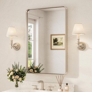 KeonJinn 24x36 Modern Rectangular Brushed Nickel Aluminum Framed Mirror
